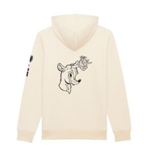 Unisex Minky Mus x FLIRT hoodie lavet af økologisk bomuld, er PETA vegan approved og GOTS certificeret. Findes i beige, som en minimalistisk dansk oversized streetwear t-shirt til kvinder og mænd.