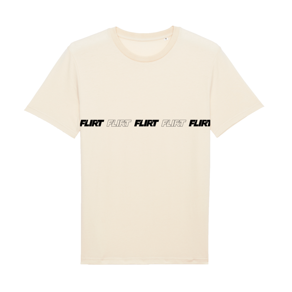 Unisex FLIRT t-shirt lavet af økologisk bomuld, er PETA vegan approved og GOTS certificeret. Findes i beige, som en minimalistisk dansk oversized streetwear t-shirt til kvinder og mænd.