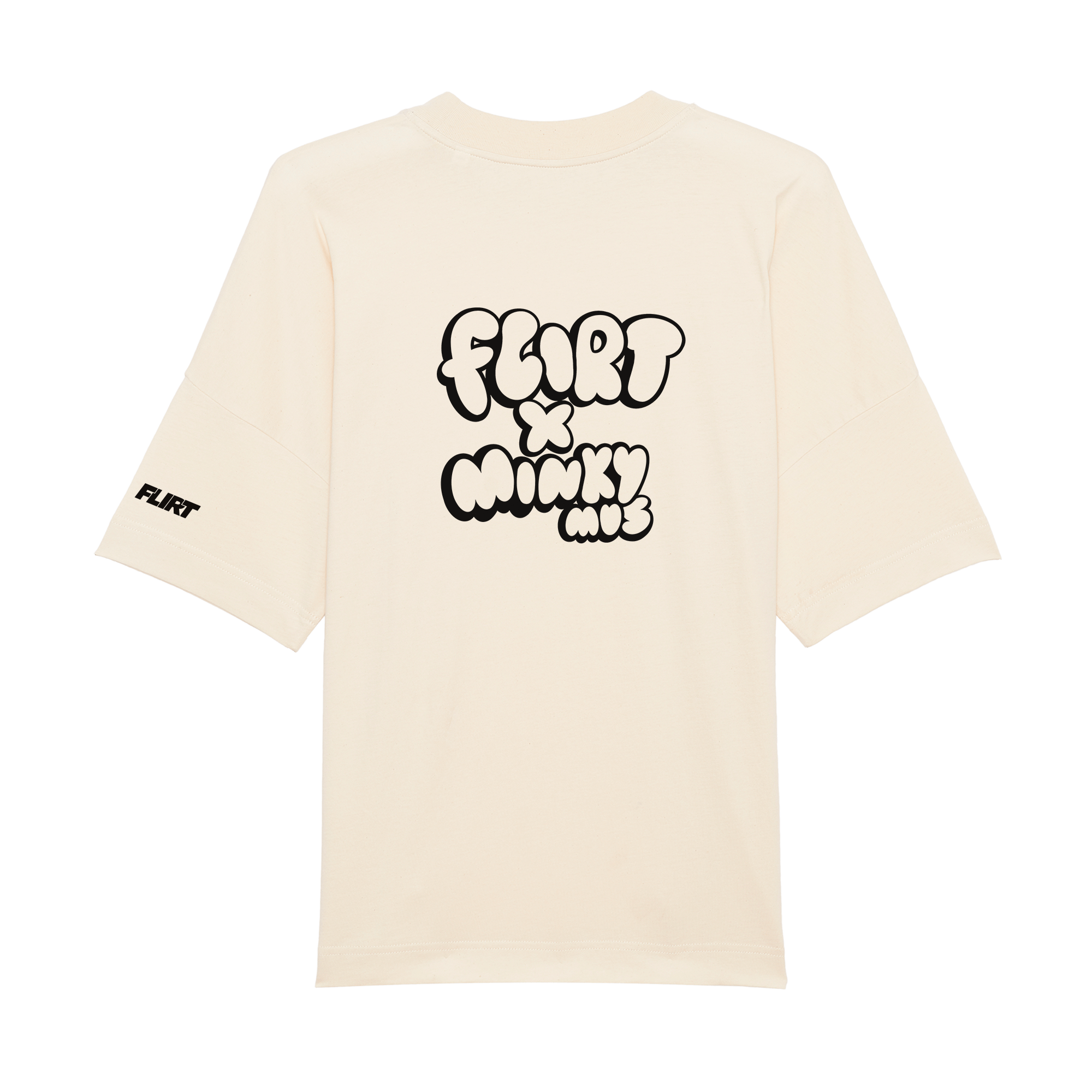 Unisex Minky Mus x FLIRT taske lavet af økologisk bomuld, er PETA vegan approved og GOTS certificeret. Findes i beige, som en minimalistisk dansk oversized streetwear t-shirt til kvinder og mænd.